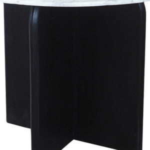 HomeRoots 48" Modern Round Dining Table with White Marble Top & Black Solid Wood Base for Stylish Dining 544745