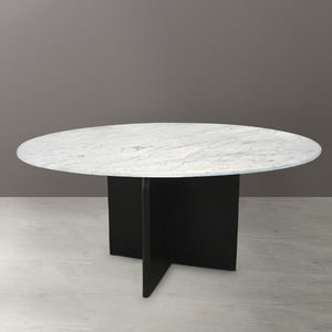 HomeRoots 60" Elegant Round Dining Table with White Marble Top & Black Solid Wood Pedestal Base for 6 Guests 544746