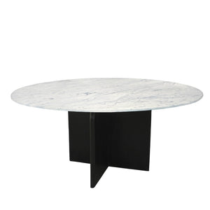 HomeRoots 60" Elegant Round Dining Table with White Marble Top & Black Solid Wood Pedestal Base for 6 Guests 544746