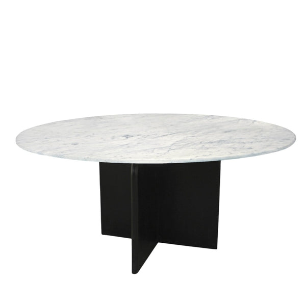 HomeRoots 60" Elegant Round Dining Table with White Marble Top & Black Solid Wood Pedestal Base for 6 Guests 544746