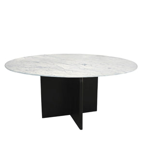 HomeRoots 60" Elegant Round Dining Table with White Marble Top & Black Solid Wood Pedestal Base for 6 Guests 544746