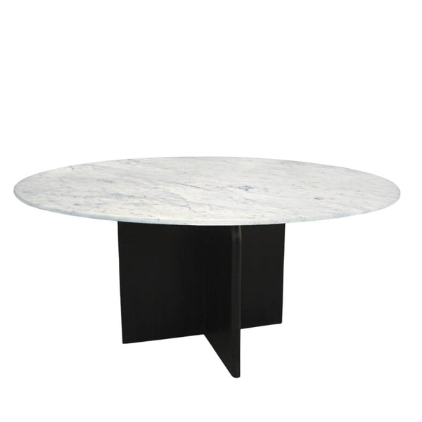 HomeRoots 60" Elegant Round Dining Table with White Marble Top & Black Solid Wood Pedestal Base for 6 Guests 544746