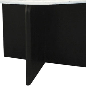 HomeRoots 60" Elegant Round Dining Table with White Marble Top & Black Solid Wood Pedestal Base for 6 Guests 544746