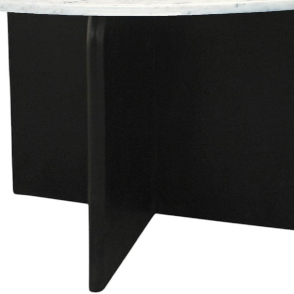 HomeRoots 60" Elegant Round Dining Table with White Marble Top & Black Solid Wood Pedestal Base for 6 Guests 544746