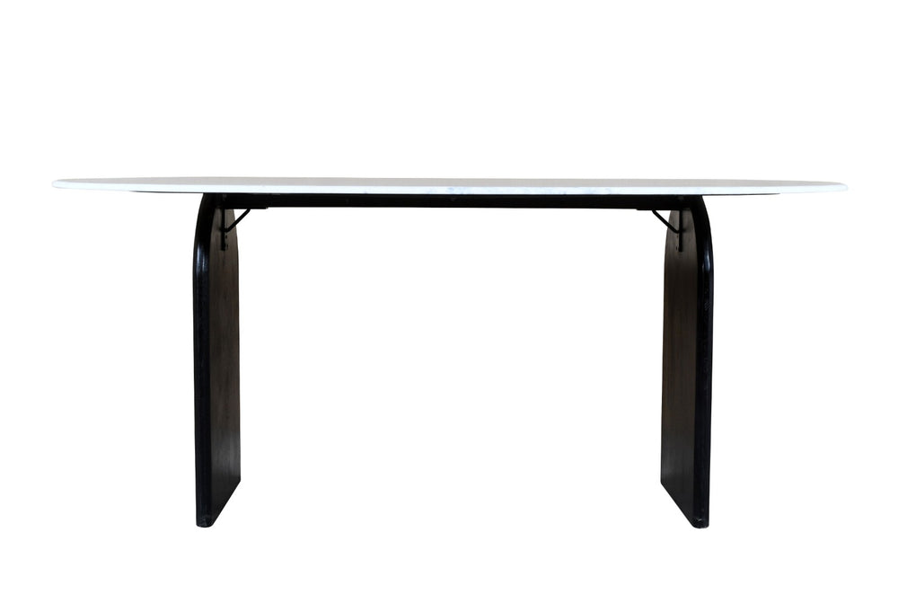 HomeRoots 72" Oval Dining Table with White Marble Top & Black Solid Wood Sled Base - Elegant & Durable Design 544747