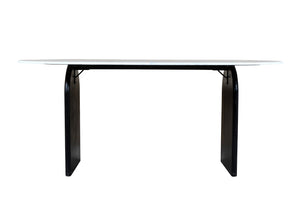 HomeRoots 72" Oval Dining Table with White Marble Top & Black Solid Wood Sled Base - Elegant & Durable Design 544747