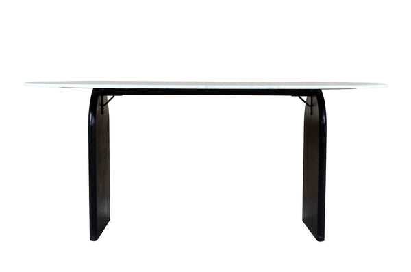 HomeRoots 72" Oval Dining Table with White Marble Top & Black Solid Wood Sled Base - Elegant & Durable Design 544747