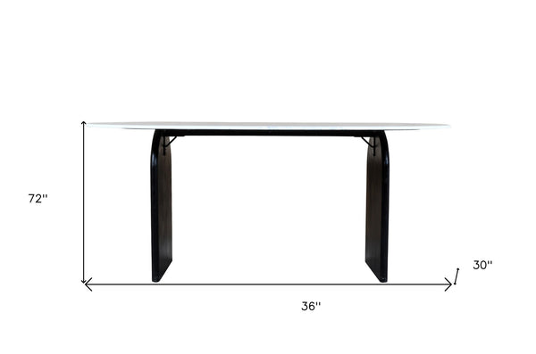 HomeRoots 72" Oval Dining Table with White Marble Top & Black Solid Wood Sled Base - Elegant & Durable Design 544747
