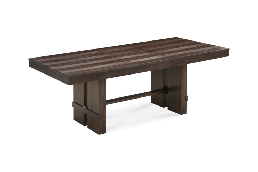 HomeRoots 84" Dark Brown Wood Trestle Base Dining Table with Self-Storing Leaf for Rustic Elegance & Functionality 544748