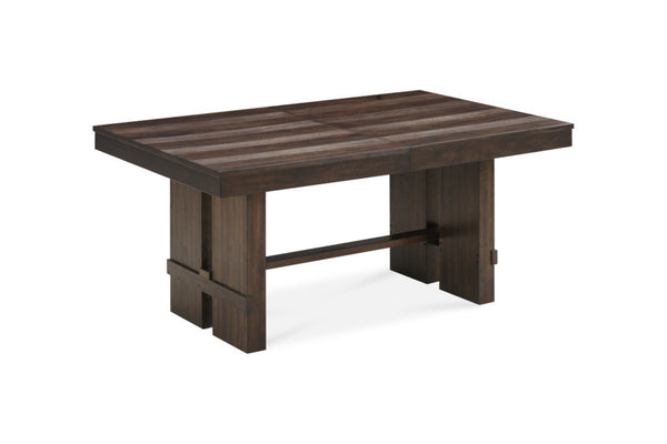 HomeRoots 84" Dark Brown Wood Trestle Base Dining Table with Self-Storing Leaf for Rustic Elegance & Functionality 544748