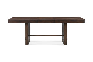 HomeRoots 84" Dark Brown Wood Trestle Base Dining Table with Self-Storing Leaf for Rustic Elegance & Functionality 544748