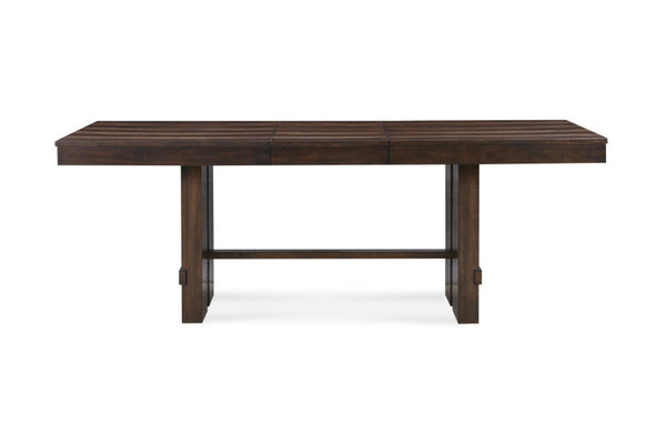HomeRoots 84" Dark Brown Wood Trestle Base Dining Table with Self-Storing Leaf for Rustic Elegance & Functionality 544748
