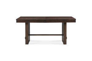 HomeRoots 84" Dark Brown Wood Trestle Base Dining Table with Self-Storing Leaf for Rustic Elegance & Functionality 544748