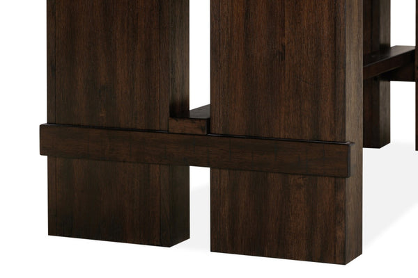 HomeRoots 84" Dark Brown Wood Trestle Base Dining Table with Self-Storing Leaf for Rustic Elegance & Functionality 544748