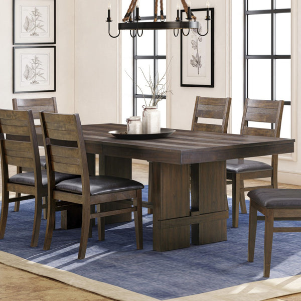 HomeRoots 84" Dark Brown Wood Trestle Base Dining Table with Self-Storing Leaf for Rustic Elegance & Functionality 544748