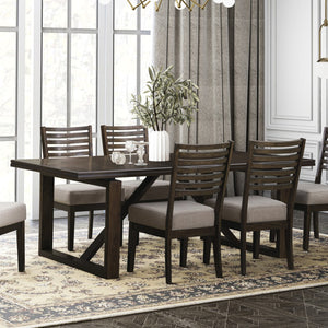 HomeRoots 84" Dark Brown Wood Sled Base Dining Table - Rustic Elegance for 8, Ideal for Family Gatherings & Hospitality 544749