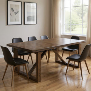 HomeRoots 84" Dark Brown Wood Sled Base Dining Table - Rustic Elegance for 8, Ideal for Family Gatherings & Hospitality 544749