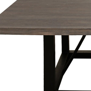 HomeRoots 60" Rustic Dark Brown and Black Solid Wood Dining Table with Industrial Iron Frame for 6 People 544750