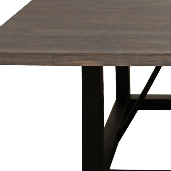 HomeRoots 60" Rustic Dark Brown and Black Solid Wood Dining Table with Industrial Iron Frame for 6 People 544750
