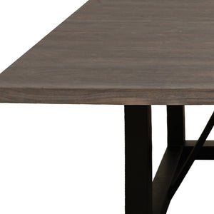 HomeRoots 60" Rustic Dark Brown and Black Solid Wood Dining Table with Industrial Iron Frame for 6 People 544750