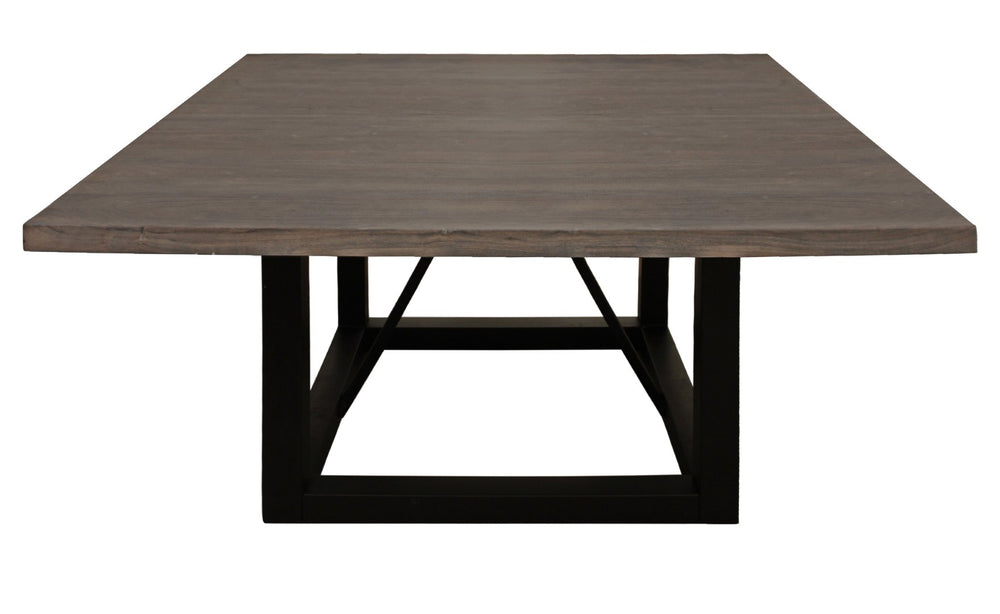HomeRoots 60" Rustic Dark Brown and Black Solid Wood Dining Table with Industrial Iron Frame for 6 People 544750