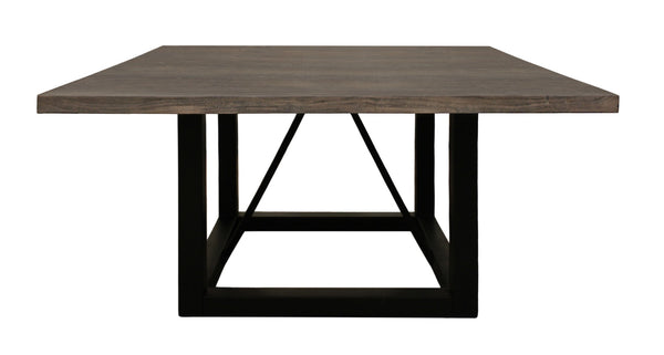 HomeRoots 60" Rustic Dark Brown and Black Solid Wood Dining Table with Industrial Iron Frame for 6 People 544750
