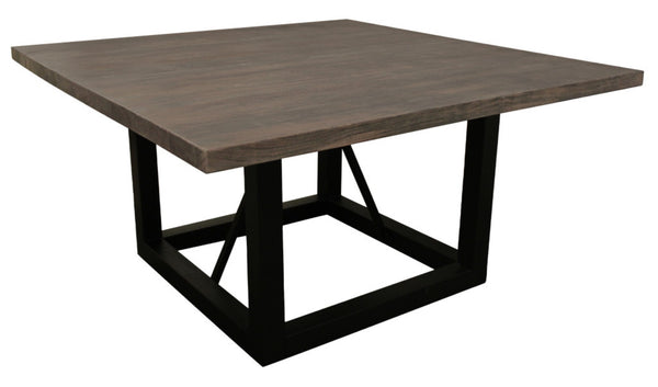 HomeRoots 60" Rustic Dark Brown and Black Solid Wood Dining Table with Industrial Iron Frame for 6 People 544750