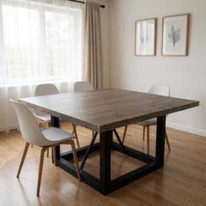 HomeRoots 60" Rustic Dark Brown and Black Solid Wood Dining Table with Industrial Iron Frame for 6 People 544750