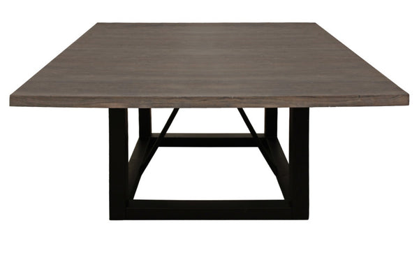 HomeRoots 60" Rustic Dark Brown and Black Solid Wood Dining Table with Industrial Iron Frame for 6 People 544750
