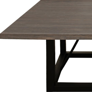 HomeRoots 60" Rustic Dark Brown and Black Solid Wood Dining Table with Industrial Iron Frame for 6 People 544750