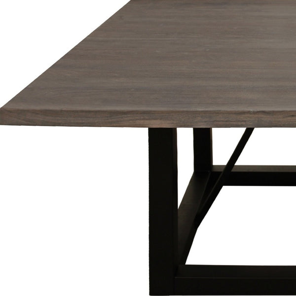 HomeRoots 60" Rustic Dark Brown and Black Solid Wood Dining Table with Industrial Iron Frame for 6 People 544750