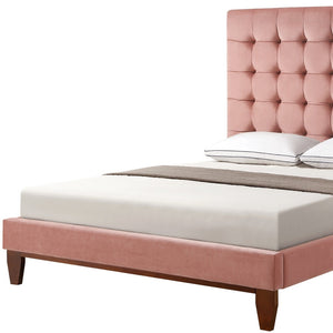 Homeroots Blush Solid Wood Queen Tufted Upholstered Velvet Bed Blush,Velvet Velvet 544751
