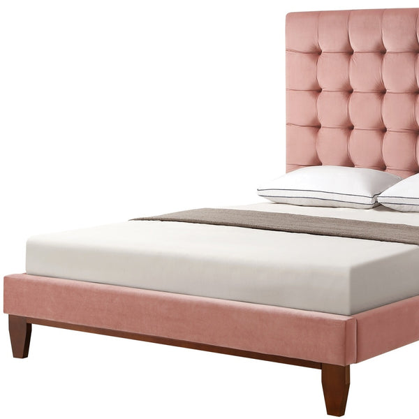 Homeroots Blush Solid Wood Queen Tufted Upholstered Velvet Bed Blush,Velvet Velvet 544751