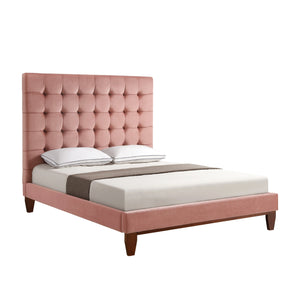 Homeroots Blush Solid Wood Queen Tufted Upholstered Velvet Bed Blush,Velvet Velvet 544751