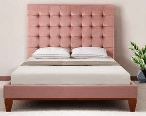 Homeroots Blush Solid Wood Queen Tufted Upholstered Velvet Bed Blush,Velvet Velvet 544751