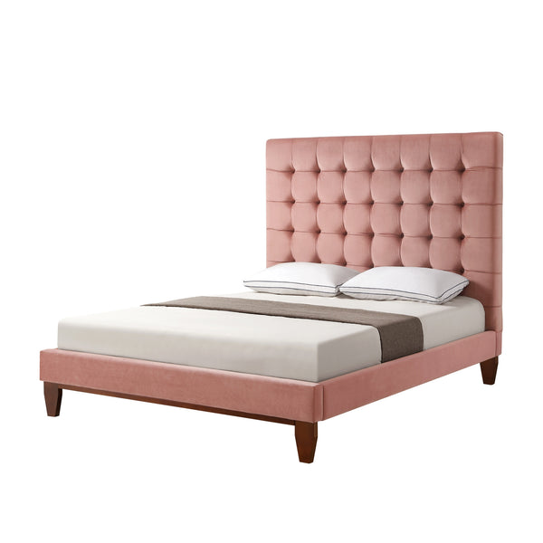 Homeroots Blush Solid Wood Queen Tufted Upholstered Velvet Bed Blush,Velvet Velvet 544751