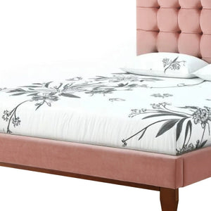 HomeRoots Blush Queen Upholstered Bed with Button-Tufted Headboard and Solid Wood Frame for Stylish Comfort Blush, Velvet 544751