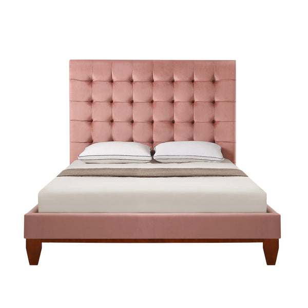 Homeroots Blush Solid Wood Queen Tufted Upholstered Velvet Bed Blush,Velvet Velvet 544751