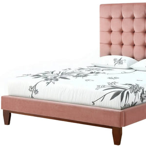 HomeRoots Blush Queen Upholstered Bed with Button-Tufted Headboard and Solid Wood Frame for Stylish Comfort Blush, Velvet 544751