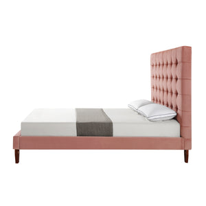 Homeroots Blush Solid Wood Queen Tufted Upholstered Velvet Bed Blush,Velvet Velvet 544751