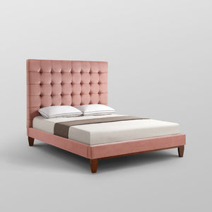 HomeRoots Blush Queen Upholstered Bed with Button-Tufted Headboard and Solid Wood Frame for Stylish Comfort Blush, Velvet 544751
