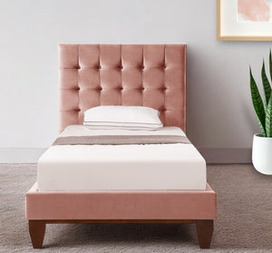 Homeroots Blush Solid Wood Twin Tufted Upholstered Velvet Bed Blush,Velvet Velvet 544752