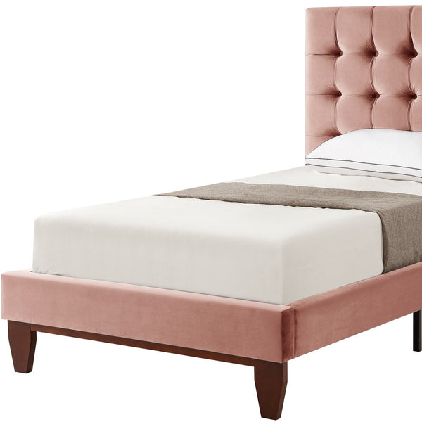 Homeroots Blush Solid Wood Twin Tufted Upholstered Velvet Bed Blush,Velvet Velvet 544752