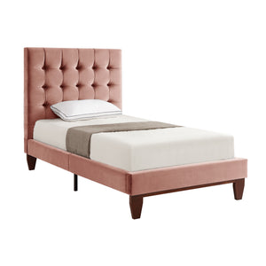 Homeroots Blush Solid Wood Twin Tufted Upholstered Velvet Bed Blush,Velvet Velvet 544752