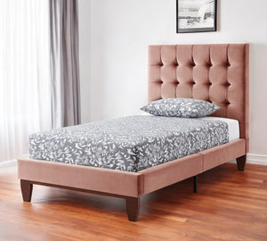 HomeRoots Blush Queen Upholstered Bed with Button-Tufted Headboard and Solid Wood Frame for Stylish Comfort Blush, Velvet 544752