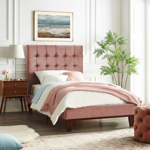 HomeRoots Blush Queen Upholstered Bed with Button-Tufted Headboard and Solid Wood Frame for Stylish Comfort Blush, Velvet 544752