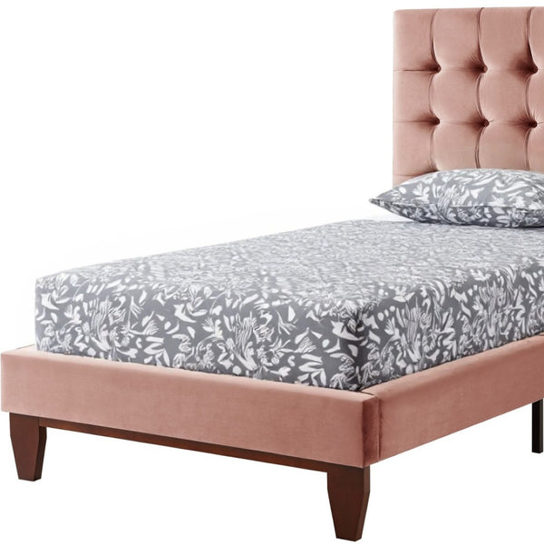 HomeRoots Blush Queen Upholstered Bed with Button-Tufted Headboard and Solid Wood Frame for Stylish Comfort Blush, Velvet 544752