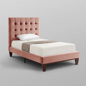 HomeRoots Blush Queen Upholstered Bed with Button-Tufted Headboard and Solid Wood Frame for Stylish Comfort Blush, Velvet 544752