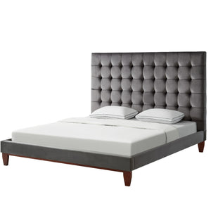 Homeroots Gray Solid Wood King Tufted Upholstered Velvet Bed Grey,Velvet Velvet 544753