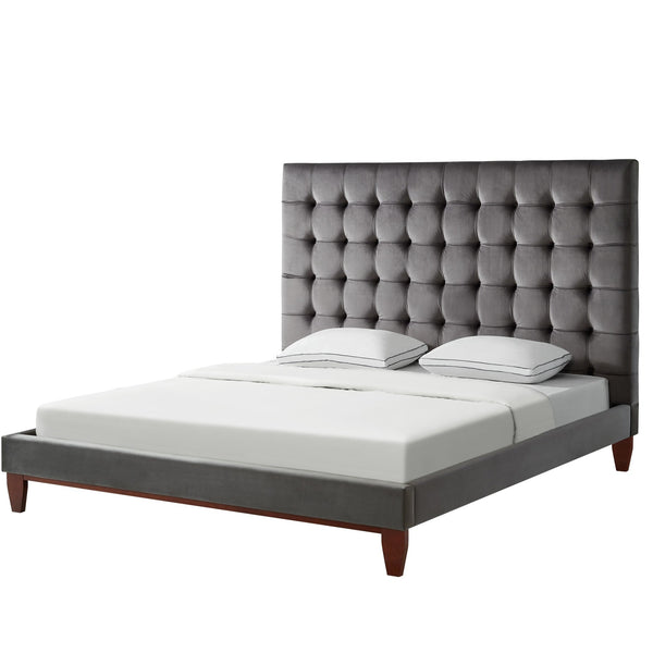 Homeroots Gray Solid Wood King Tufted Upholstered Velvet Bed Grey,Velvet Velvet 544753